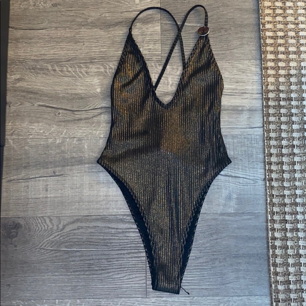 One piece metallic swim suit